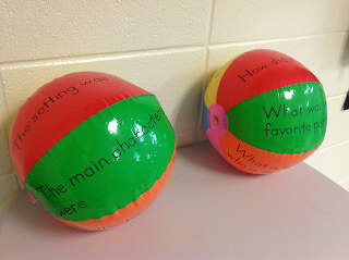 Comprehension balls that students toss to practice comprehension skills.