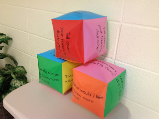 Using comprehension cubes with informational text to build comprehension skills.