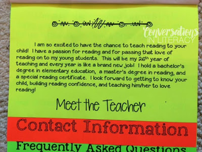 Reading Flip Chart for Meet the Teacher Night