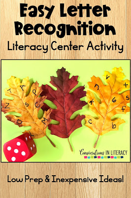 fall literacy centers leaves abcs letters dice