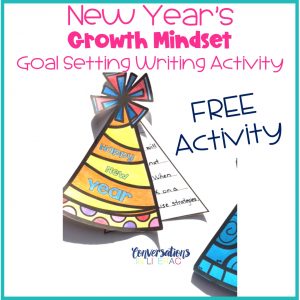 FREE New Year's writing activity for setting goals and how to reach them with growth mindset.  #growthmindset #newyears #free #writingactivity #elementary #classroom #conversationsinliteracy #firstgrade #secondgrade