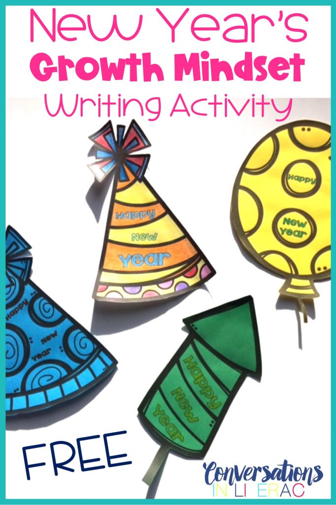 FREE New Year's writing activity for setting goals and how to reach them with growth mindset.  #growthmindset #newyears #free #writingactivity #elementary #classroom #conversationsinliteracy #firstgrade #secondgrade