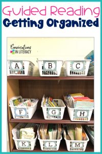 Tips for Organizing Books for Guided Reading. Organize book sets, leveled books and familiar reading books.  #guidedreading #classroomorganization #classroom #conversationinliteracy #literacy #readinginterventions #elementary #kindergarten #firstgrade #secondgrade #thirdgrade