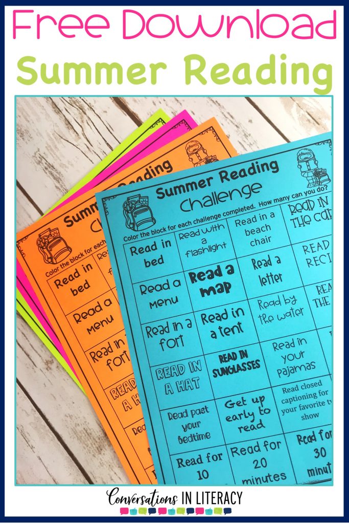 Summer Reading Ideas, summer reading activities and Programs that are easy to use and get kids excited about reading!  Includes a FREE resource and chart for summer reading challenge.  #guidedreading #summerreading #elementary #classoom #endofyear  #freedownload #conversationsinliteracy #kindergarten #firstgrade #secondgrade #thirdgrade kindergarten, first grade, second grade, third grade