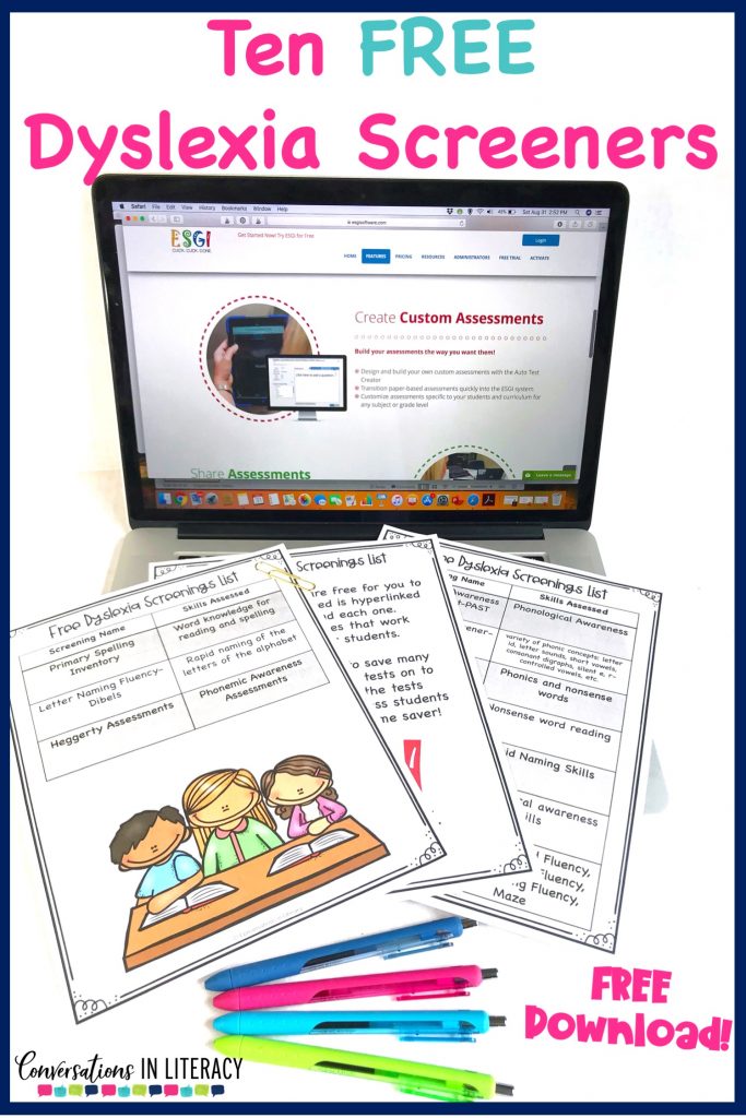 Free list of 10 dyslexia screening tests and how to use them in your classroom! #guidedreading  #conversationsinliteracy #phonemicawareness #phonics #classroom #elementary #thirdgrade #secondgrade #kindergarten #dyslexia #strugglingreaders #firstgrade #readinginterventions 2nd grade, 3rd grade, 