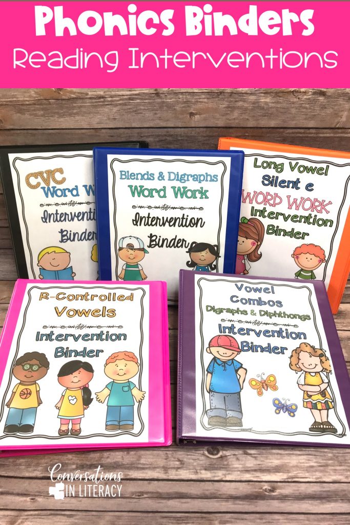 Phonics Word Work Binders-Phonics decoding activities and ideas for guided reading and reading interventions that build fluency! Increase learning during small groups with fun practice for kids. Teachers use these phonics activities to build up from word level to fluency with reading passages.  Great for struggling readers too! #kindergarten #firstgrade #secondgrade #thirdgrade #conversationsinliteracy #phonics #fluency #comprehension #classroom #elementary #decoding #readinginterventions #guidedreading 