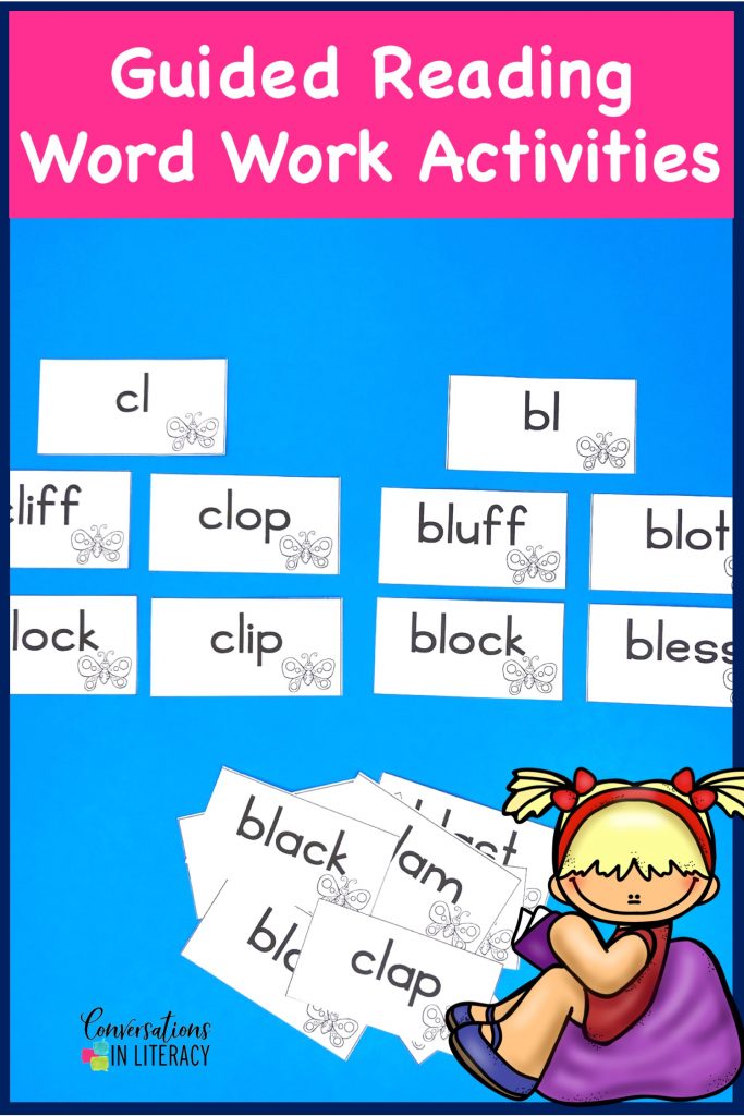 Blends and Digraphs Word Sorting Cards-Phonics decoding activities and ideas for guided reading and reading interventions that build fluency! Increase learning during small groups with fun practice for kids. Teachers use these phonics activities to build up from word level to fluency with reading passages.  Great for struggling readers too! #kindergarten #firstgrade #secondgrade #thirdgrade #conversationsinliteracy #phonics #fluency #comprehension #classroom #elementary #decoding #readinginterventions #guidedreading 