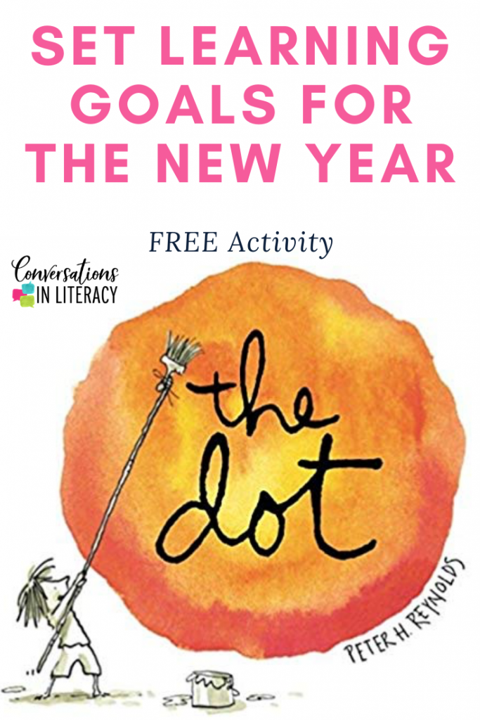 FREE New Year's Writing Activity for setting learning goals in the classroom using the book The Dot! #firstgrade #secondgrade #thirdgrade #fourthgrade #fifthgrade #conversationsinliteracy #classroom #elementary #writingactivity #dotactivities #newyears #growthmindset #learninggoals kindergarten, 1st grade, 2nd grade, 3rd grade, 4th grade, 5th grade