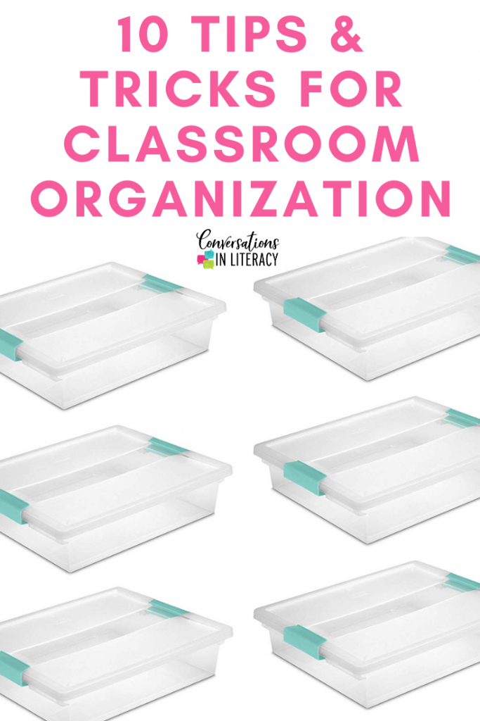 10 Easy Tips and Tricks to help you get your elementary classroom organized and decluttered! #kindergarten #firstgrade #secondgrade #thirdgrade #fourthgrade #fifthgrade #curriculum #conversationsinliteracy #classroom #elementary #classroomorganization kindergarten, 1st grade, 2nd grade, 3rd grade, 4th grade, 5th grade