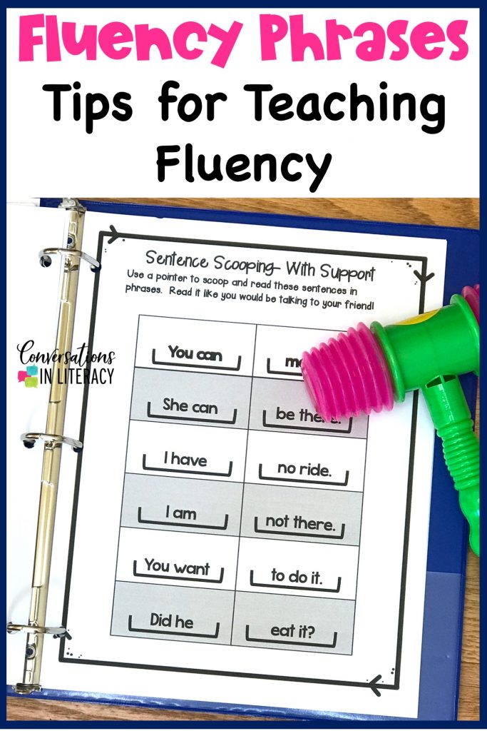 fluency phrases in reading intervention binder with green hammer for tapping by Conversations in Literacy