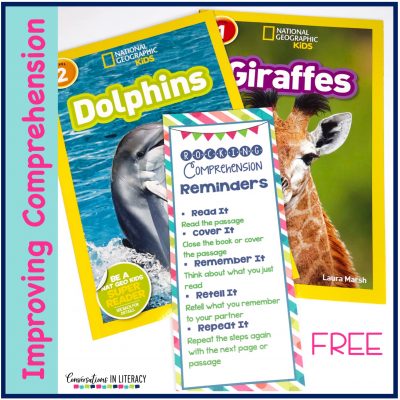 Two nonfiction books with a free comprehension strategy bookmark by Conversations in Literacy
