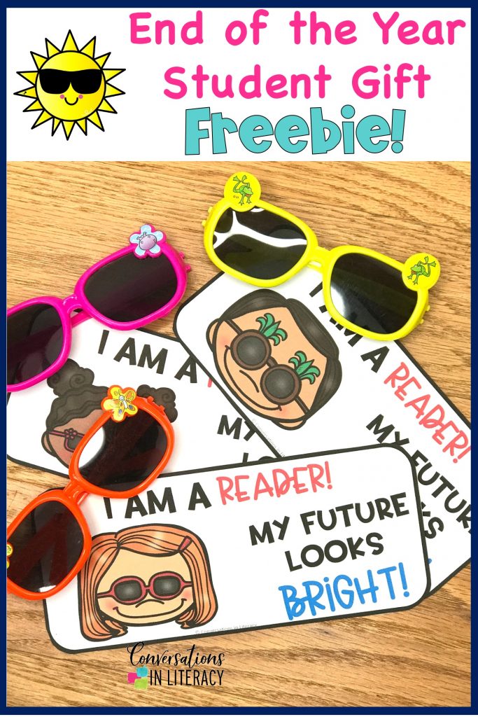 pink, orange and yellow sunglasses with My Future Looks Bright FREE Printable for End of the Year student gifts by Conversations in Literacy