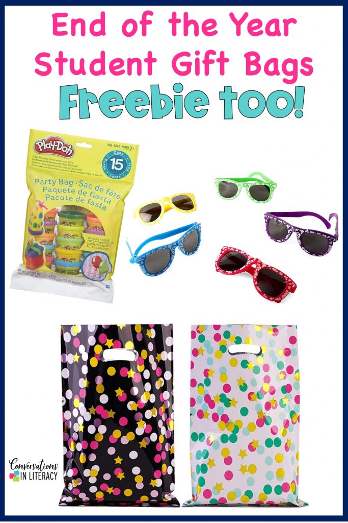 Play Doh, sunglasses and gift bags for end of the year student gifts by Conversations in Literacy