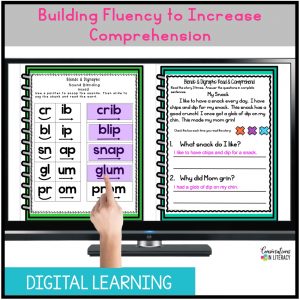 hand pointing at phonics activities on computer screen by Conversations in Literacy