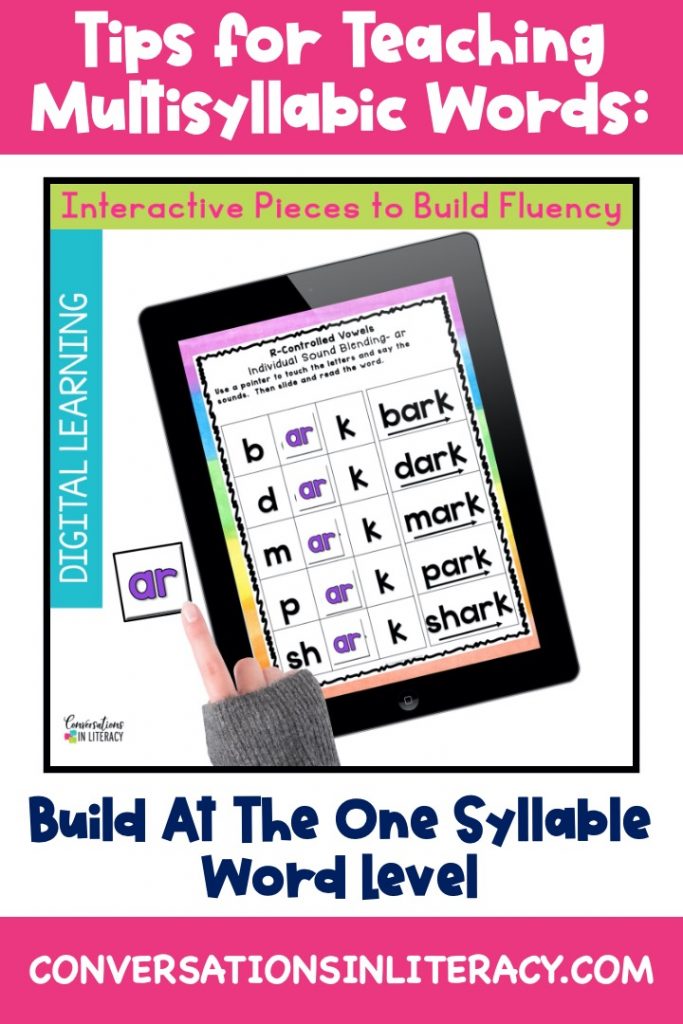 Finger pointing to ar vowel tile by iPad by Conversations in Literacy