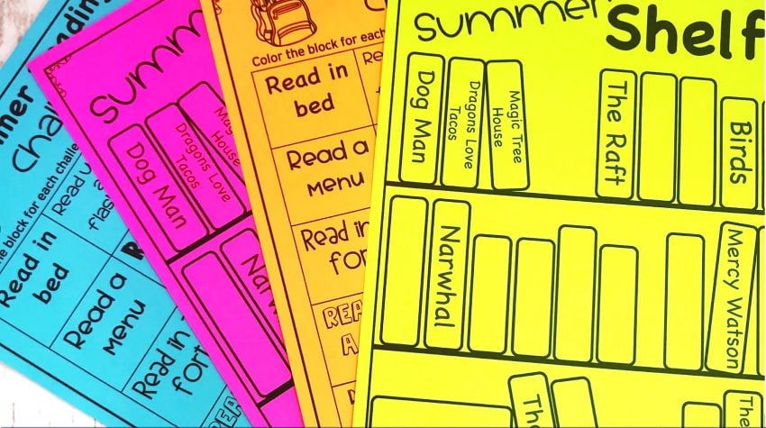 FREE summer reading activities printed on colored paper to prevent summer slide by Conversations in Literacy