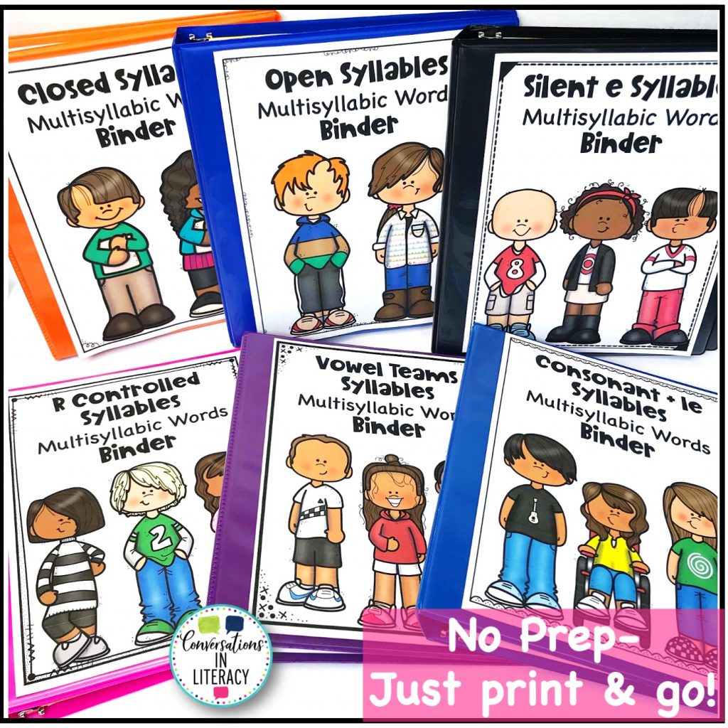 colored binders with 6 syllable types activities by Conversations in Literacy