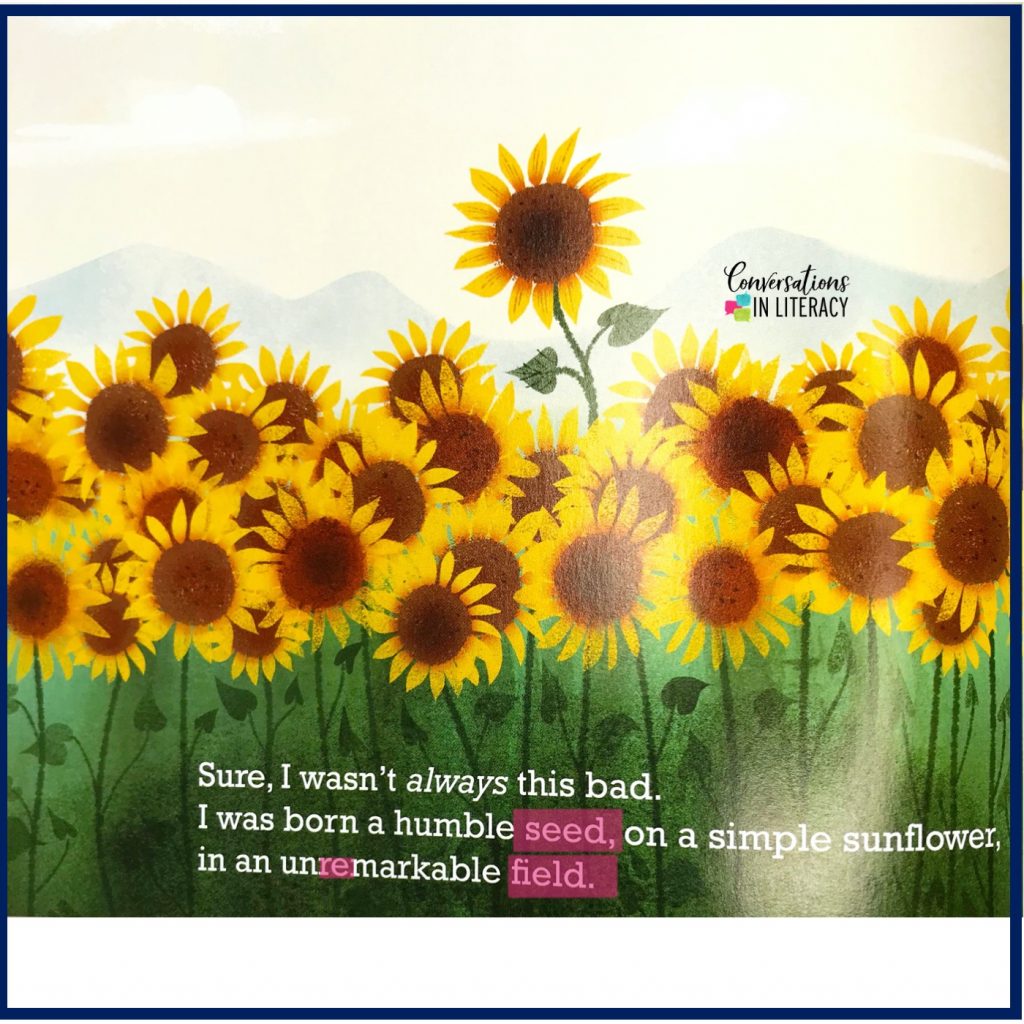 picture of sunflowers in a book by Conversations in Literacy