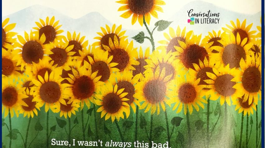 Sunflowers in a book by Conversations in Literacy