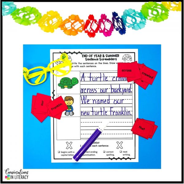 white page on blue background with purple marker and yellow sunglasses by Conversations in Literacy