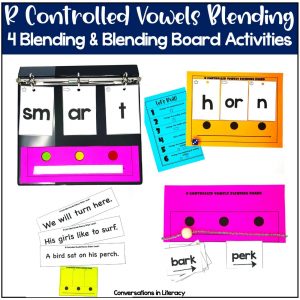 R Controlled Vowels Blending Activities with black notebook by Conversations in Literacy