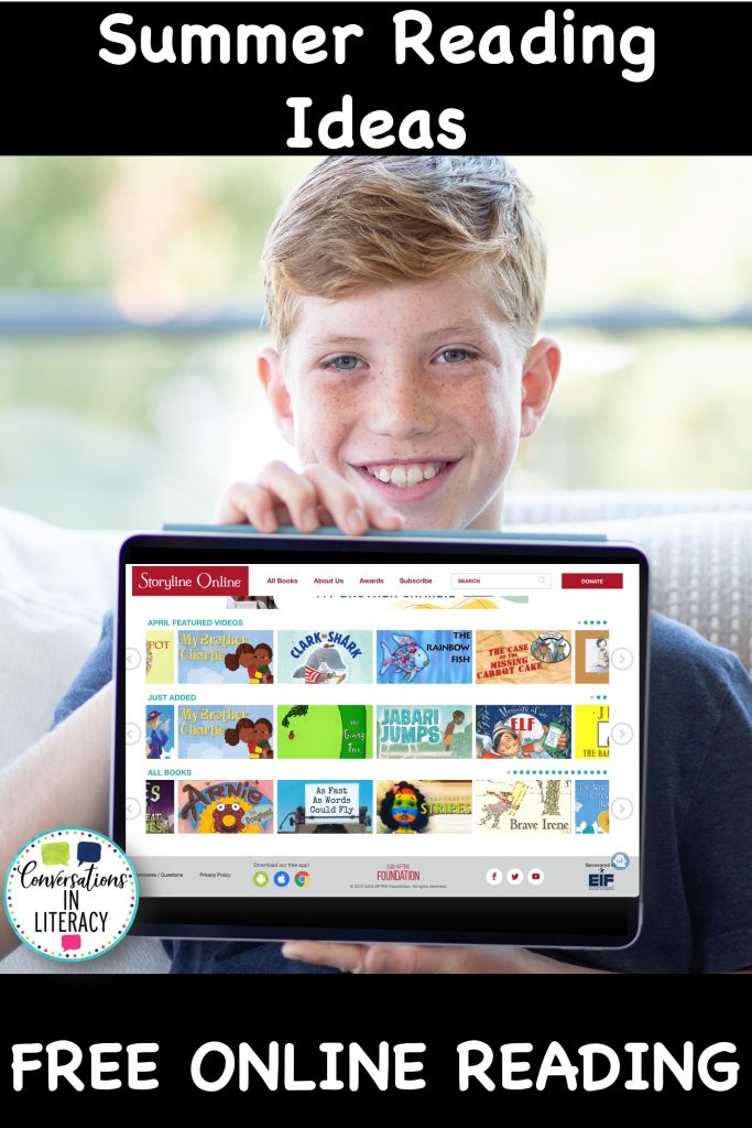 Boy holding an iPad with free online reading ideas to avoid summer learning loss by Conversations in Literacy