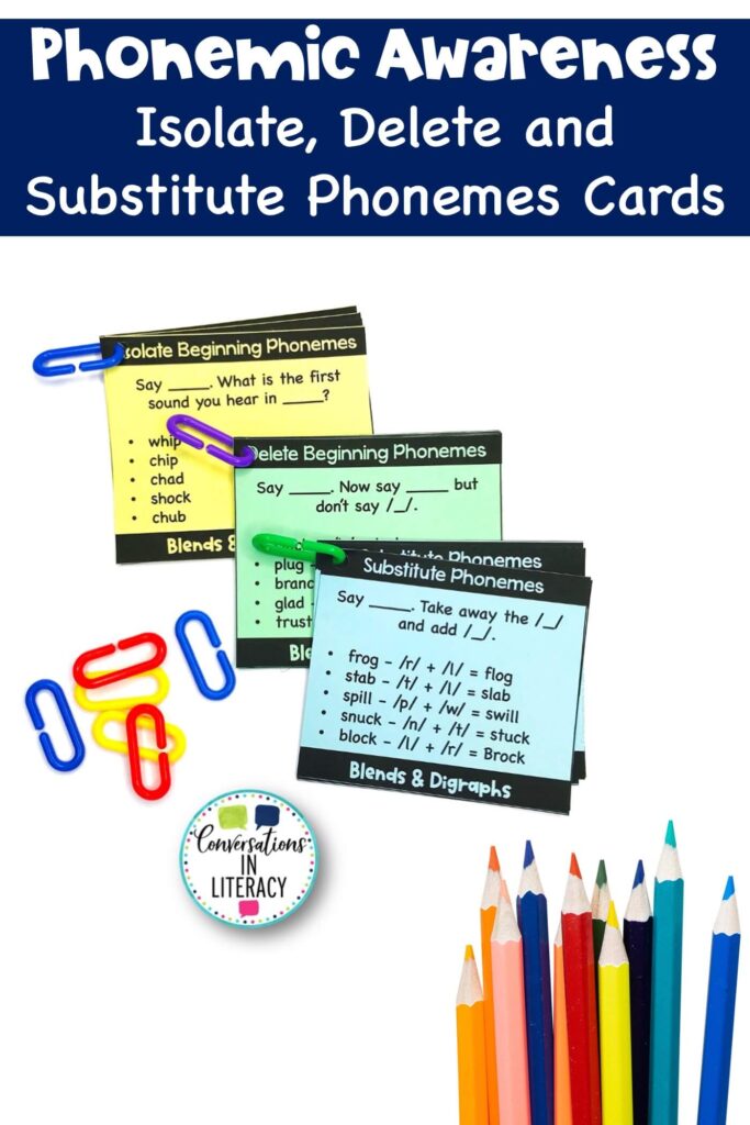 Blends and Digraphs phonemic awareness cards with plastic links and colored pencils by Conversations in Literacy