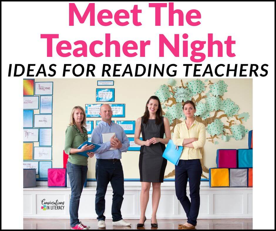 Reading teachers standing in a classroom on Meet the Teacher Night Back to School Night by Conversations in Literacy