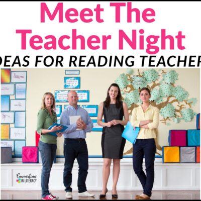 Reading teachers standing in a classroom for Meet the teacher Night Back to school. night by Conversations in Literacy