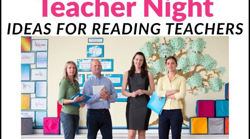 Reading teachers standing in a classroom for Meet the teacher Night Back to school. night by Conversations in Literacy