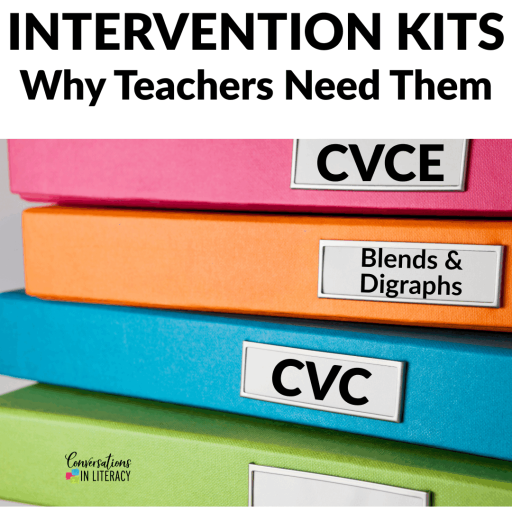 Different colored phonics binders for intervention kits by Conversations in Literacy