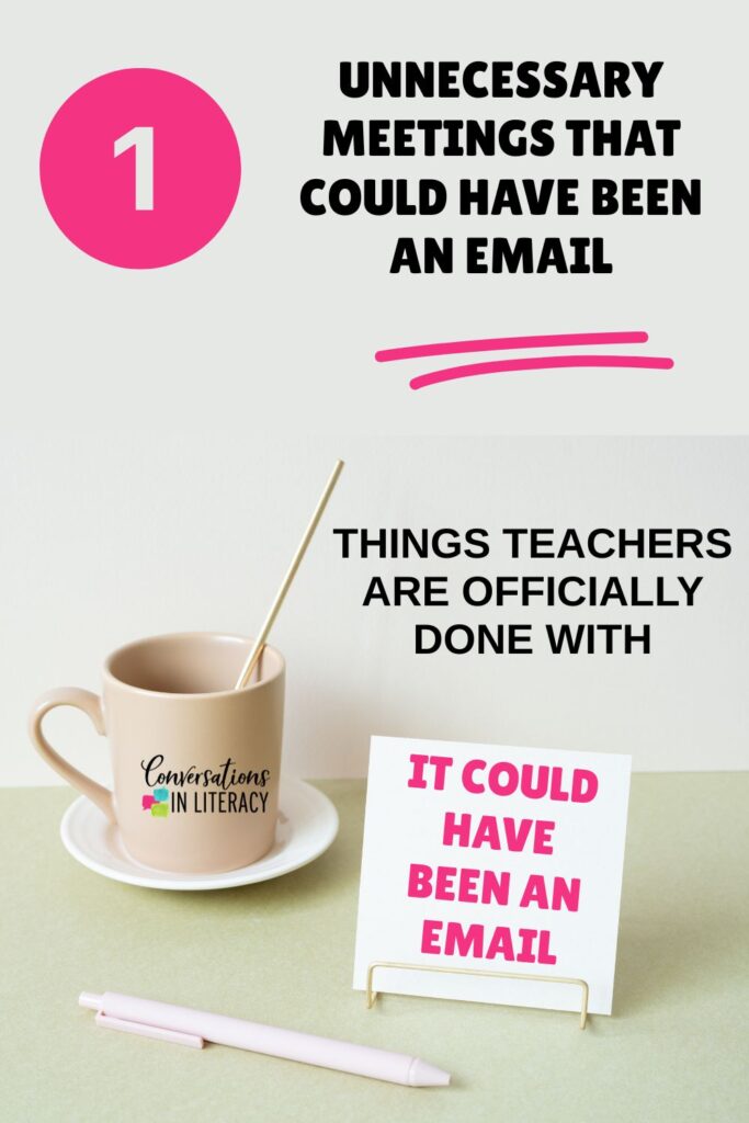 Coffee cup, pen and note card for Educational Trends Teachers Are Done With by Conversations in Literacy