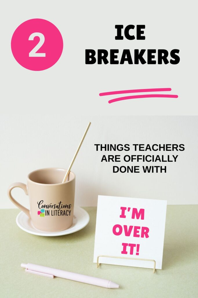 Coffee cup, pen and note card for Educational Trends Teachers Are Done With by Conversations in Literacy