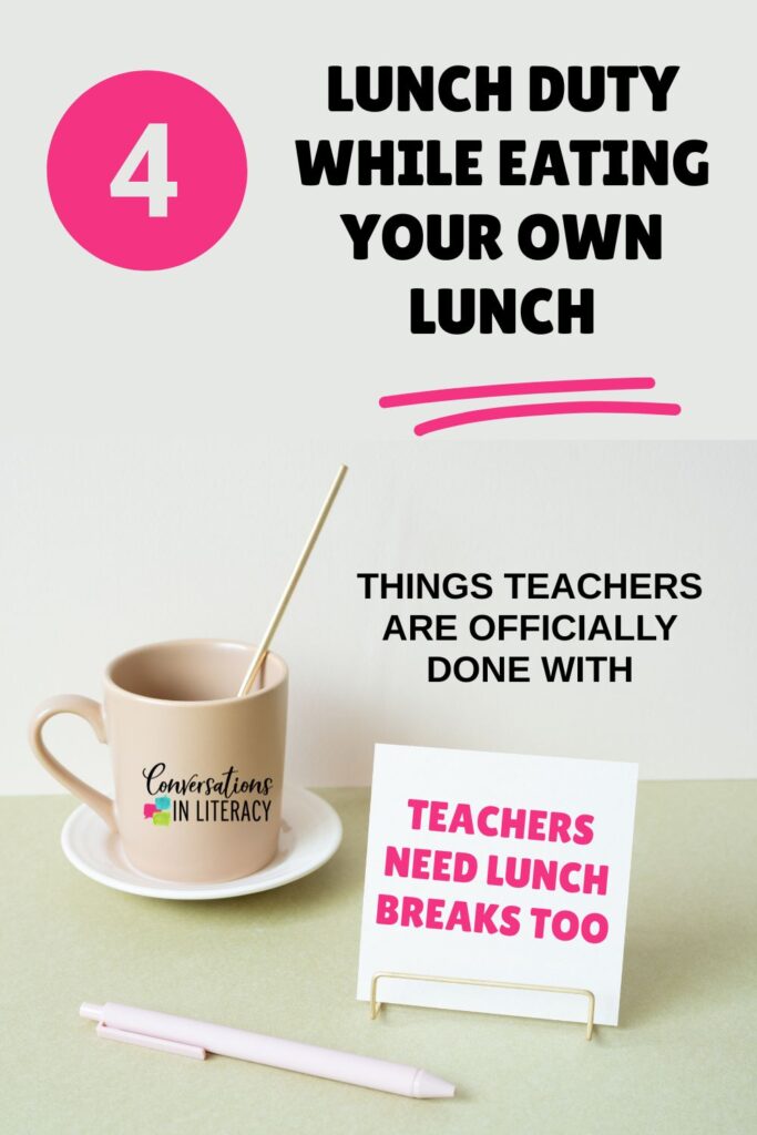 Coffee cup, pen and note card for Educational Trends Teachers Are Done With by Conversations in Literacy