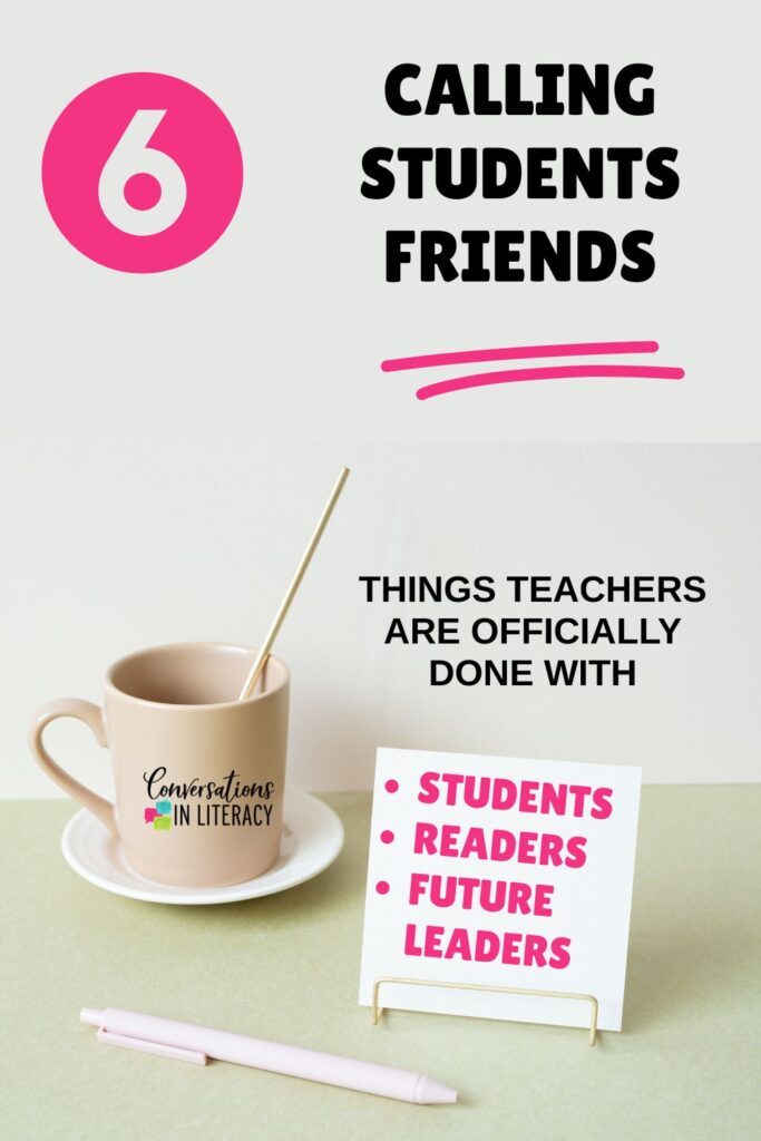 Coffee cup, pen and note card for Educational Trends Teachers Are Done With by Conversations in Literacy